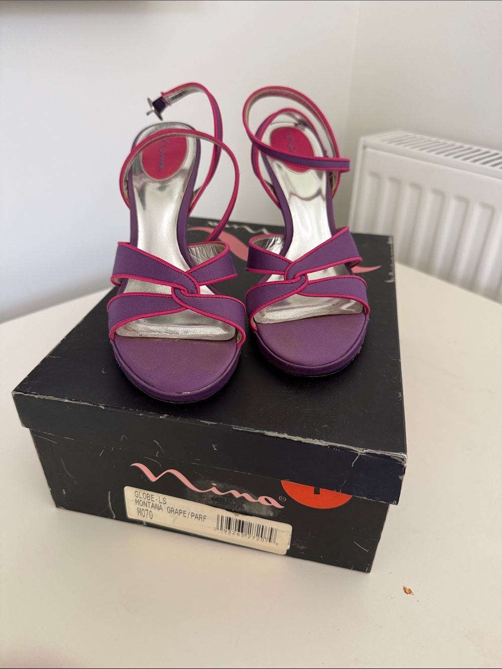 Nina Purple with Pink Trim Strappy Heeled Sandals